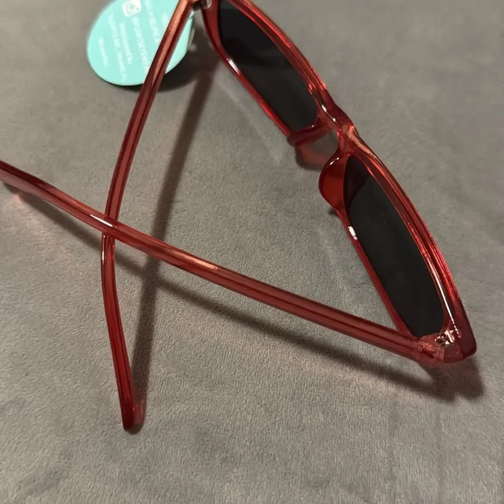 Red Rectangular Sunglasses Thin Small Frame BRAND NEW - Dark Tint 100% UV